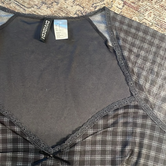 Plaid Checkered Mesh Lace Bow Shirt Size Medium - Picture 4 of 6